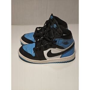 Nike Air Jordan 1 Blue Black White High Top Sneakers Unisex Kids Leather Lace Up
